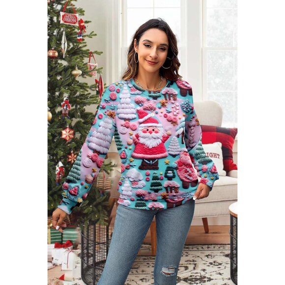 Women Snowman Graphic Pullover 3d Digital Print Crewneck Christmas Sweatshirt - Picture 5 of 7